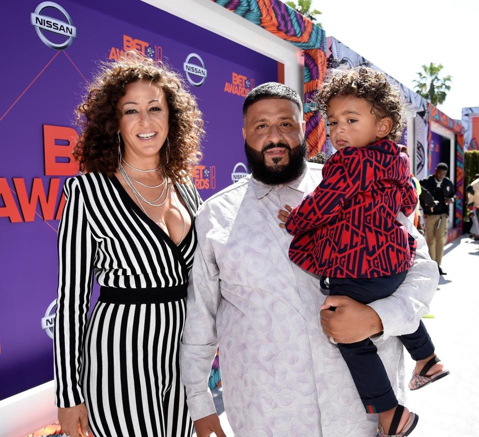 DJ Khaled with wife Nicole Tuck and son Asahd Tuck Khaled. (Kevin Mazur/Getty Images for BET)