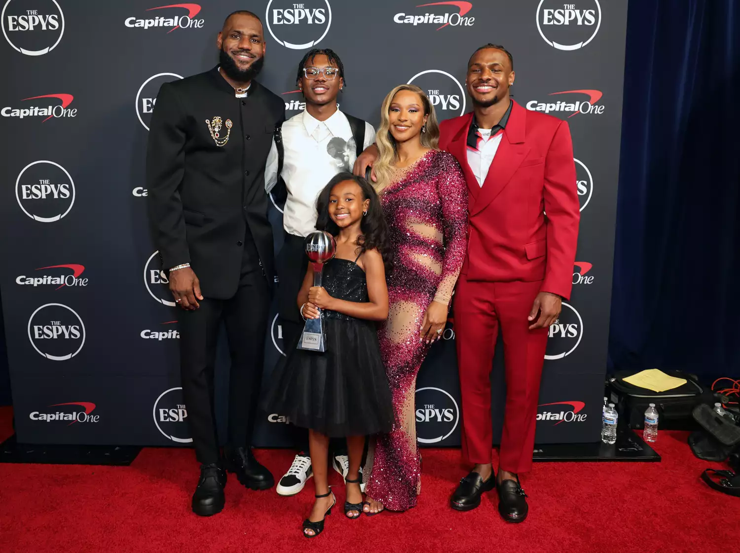 LeBron James, winner of Best Record-Breaking Performance, Bryce James, Zhuri James, Savannah James, and Bronny James attend The 2023 ESPY Awards