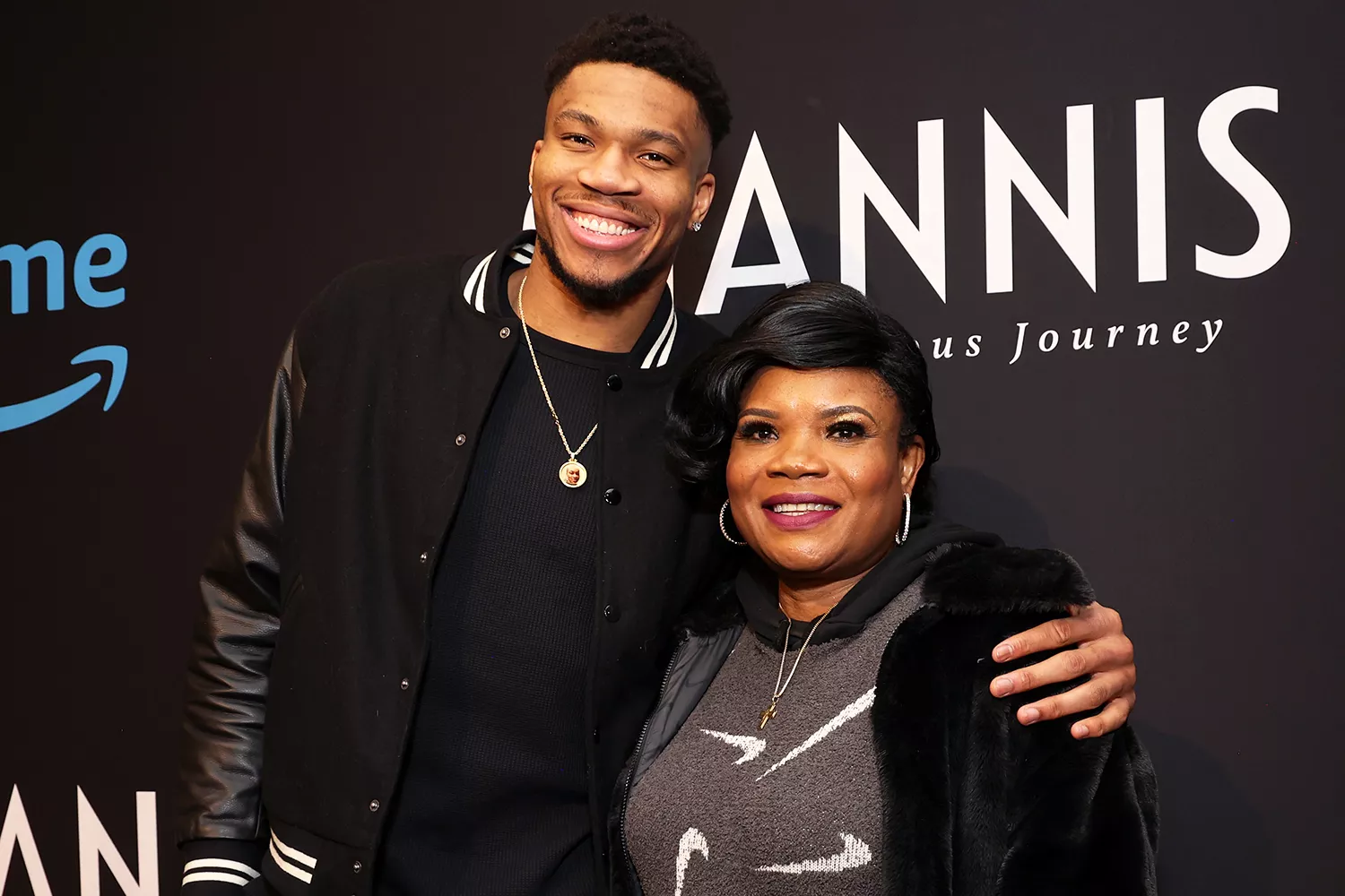 Giannis Antetokounmpo and Veronica Antetokounmpo attend "Giannis: The Marvelous Journey" World Premiere