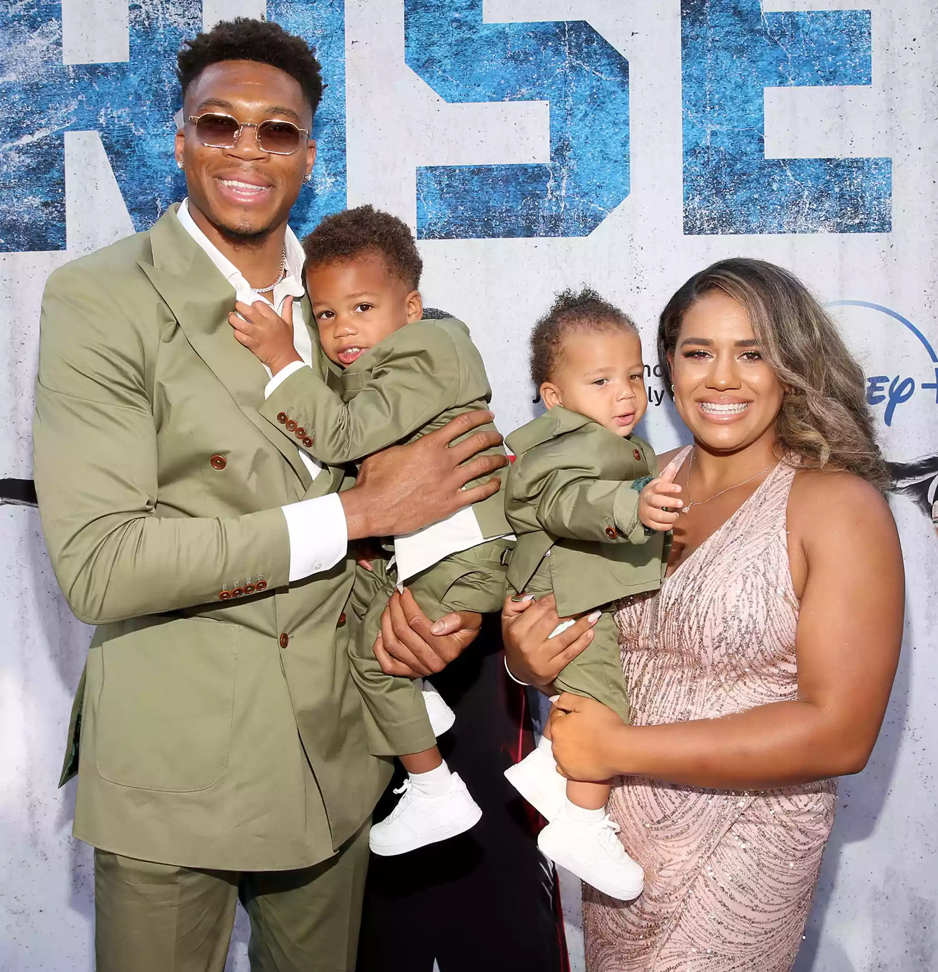 Giannis Antetokounmpo, Mariah Riddlesprigger, and family attend the world premiere of Rise at Walt Disney Studios in Burbank, California on June 22, 2022