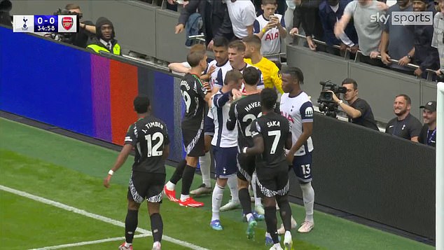 Arsenal and Tottenham players clashed during Sunday's north London derby